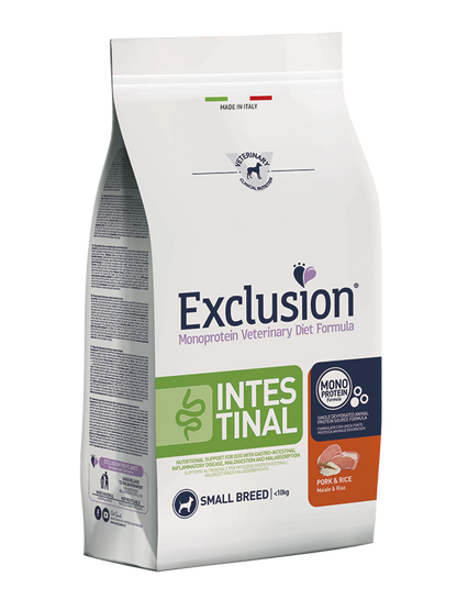 Exclusion Monoprotein Veterinary Diet Formula Intestinal Cibo Secco Maiale E Riso Per Cani Adulti Taglia Piccola Sacco 7kg