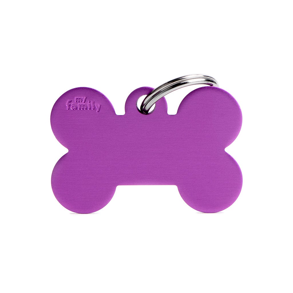 Medaglietta Per Cani E Gatti Osso In Alluminio Viola Taglia Grande