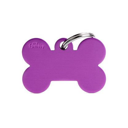 Medaglietta Per Cani E Gatti Osso In Alluminio Viola Taglia Grande