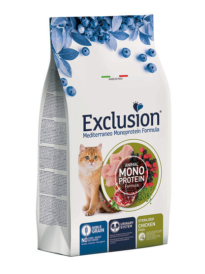 Exclusion Mediterraneo Monoprotein Noble Grain Sterilized Cibo Secco Pollo Per Gatti Adulti 300g