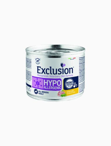 Exclusion Veterinary Diet Formula Hypoallergenic Per Cani Quaglia/Piselli Lattina 200gr