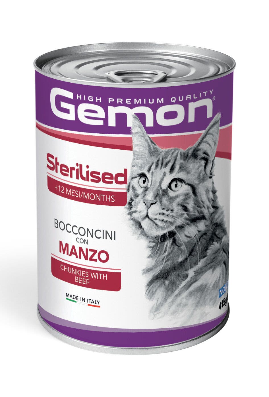 Gemon Sterilised Bocconcini Manzo Cibo Umido Gatti Adulti Barattolo 415 g